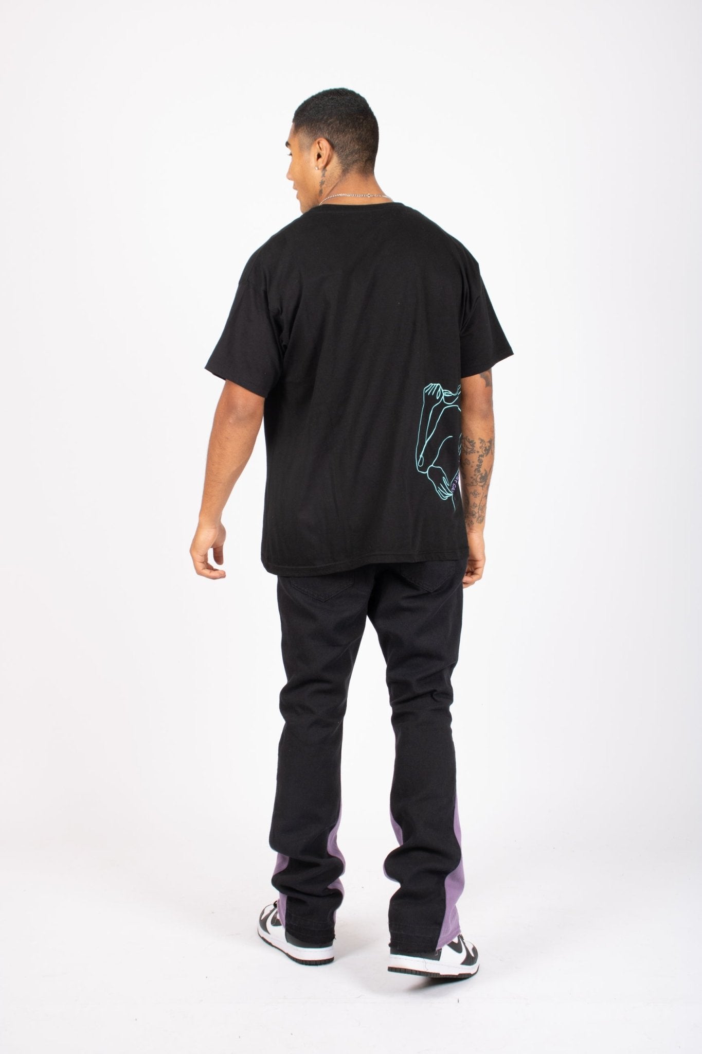 Slim Stacked Flare Spliced Jean In Black And Lilac - Liquor n Poker