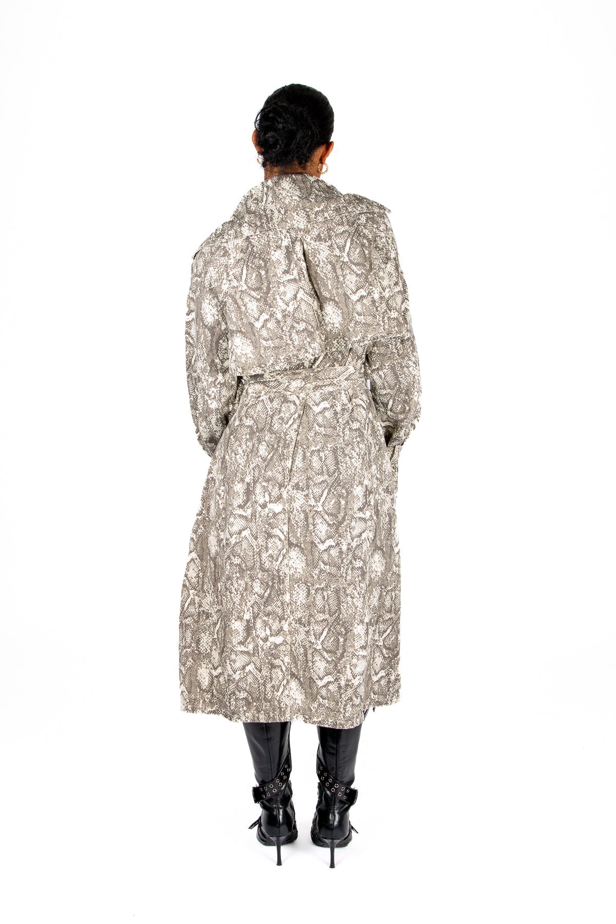 Snake Printed Denim Trench - Liquor n Poker