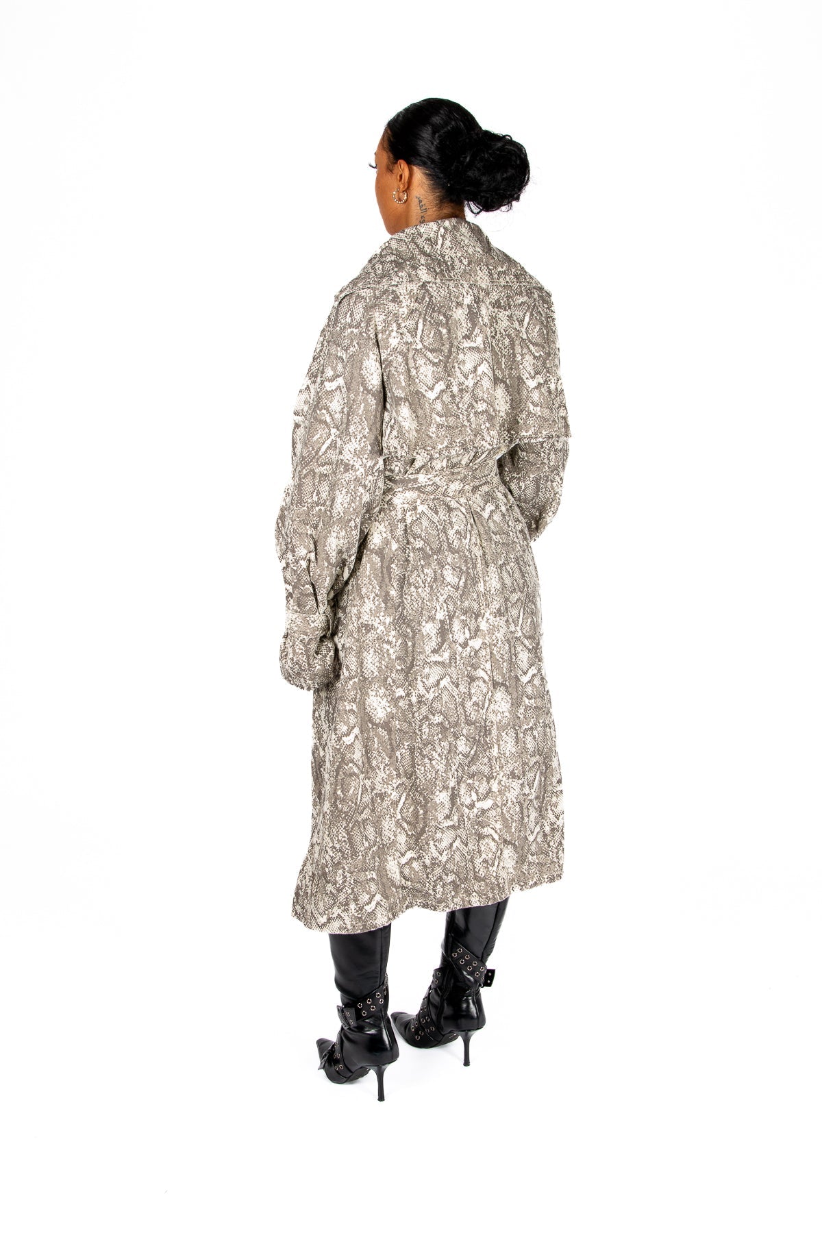 Snake Printed Denim Trench - Liquor n Poker