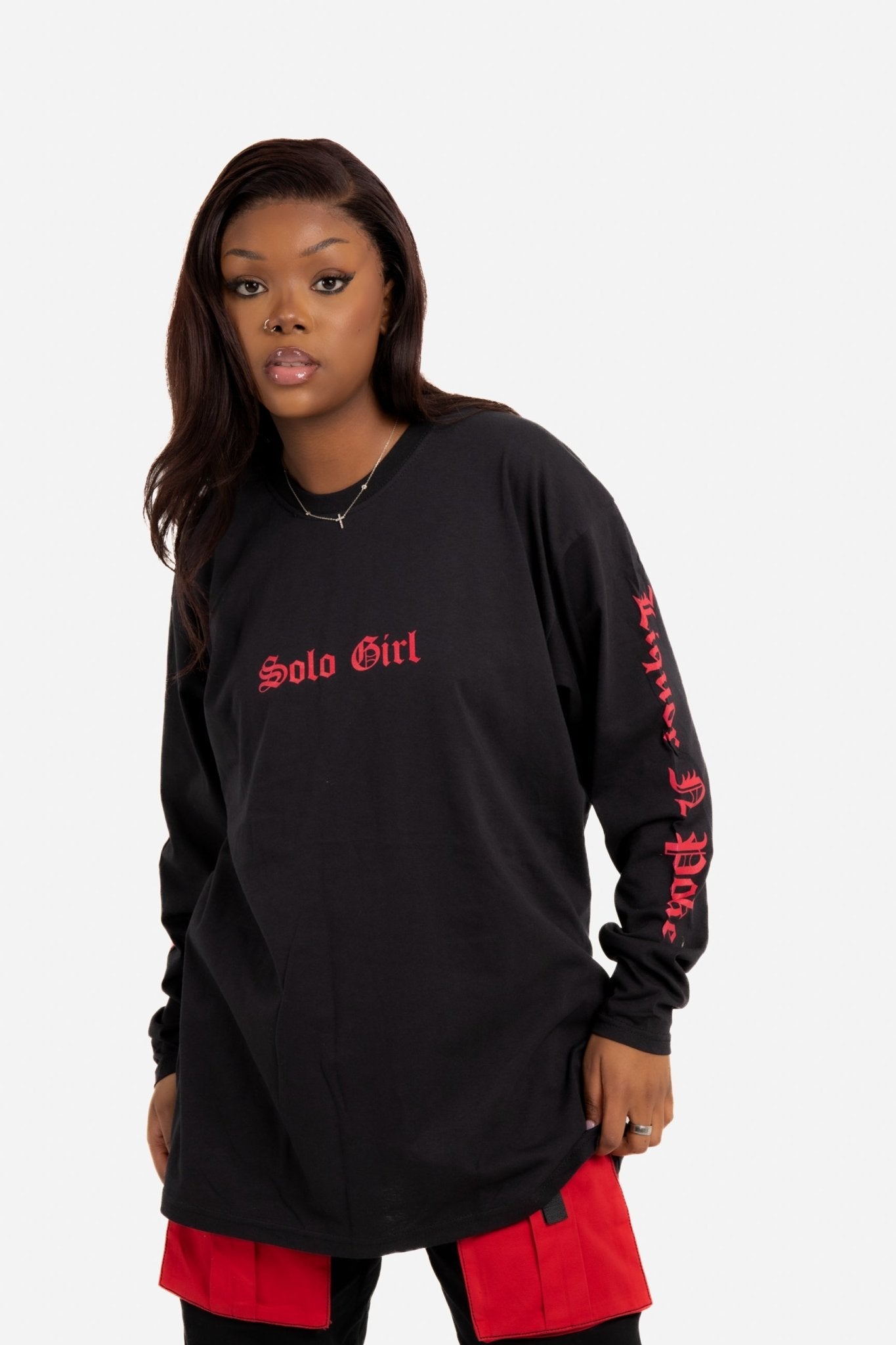 Solo Girl Long Sleeve T Shirt With Safari Print In Black - Liquor n Poker