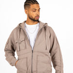 Stone Grey Utility Frayed Seams Hoodie - Liquor n Poker
