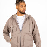 Stone Grey Utility Frayed Seams Hoodie - Liquor n Poker