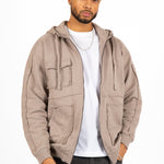 Stone Grey Utility Frayed Seams Hoodie - Liquor n Poker