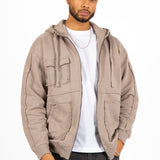 Stone Grey Utility Frayed Seams Hoodie - Liquor n Poker