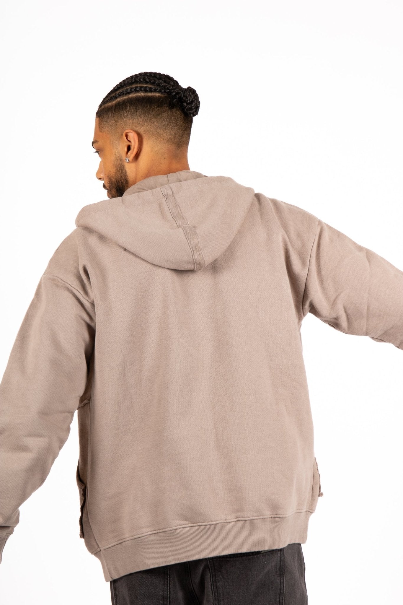 Stone Grey Utility Frayed Seams Hoodie - Liquor n Poker