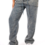 Stonewash Tie Front & Wrap Belted Front Straight Leg Jeans - Liquor n Poker