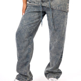 Stonewash Tie Front & Wrap Belted Front Straight Leg Jeans - Liquor n Poker
