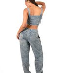 Stonewash Tie Front & Wrap Belted Front Straight Leg Jeans - Liquor n Poker