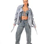 Stonewash Tie Front & Wrap Belted Front Straight Leg Jeans - Liquor n Poker