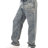 Stonewash Tie Front & Wrap Belted Front Straight Leg Jeans - Liquor n Poker