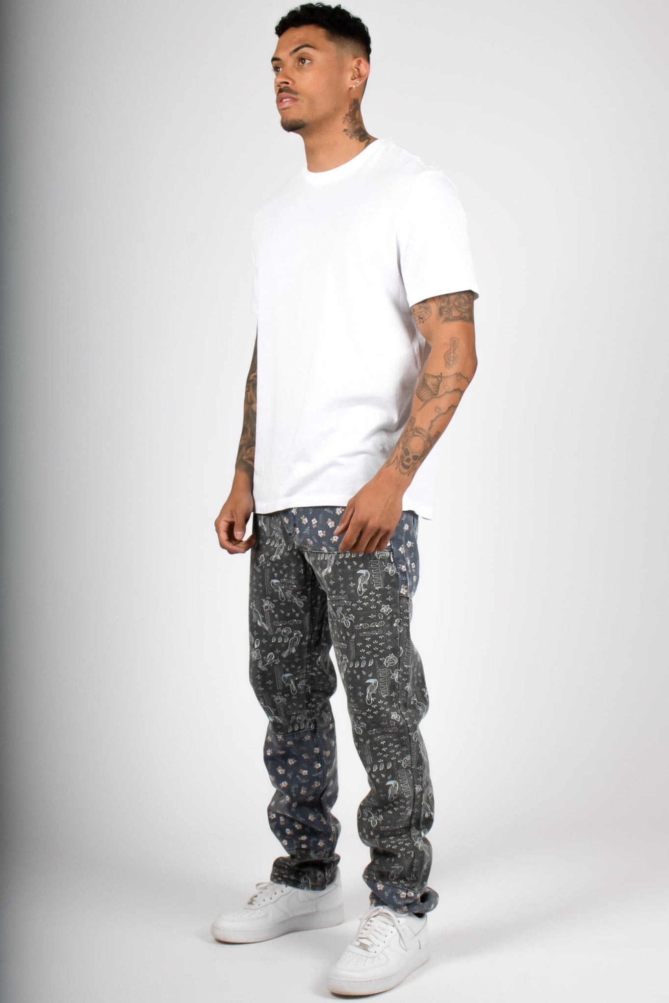 Straight Leg Denim Jeans In Black Paisley - Liquor n Poker
