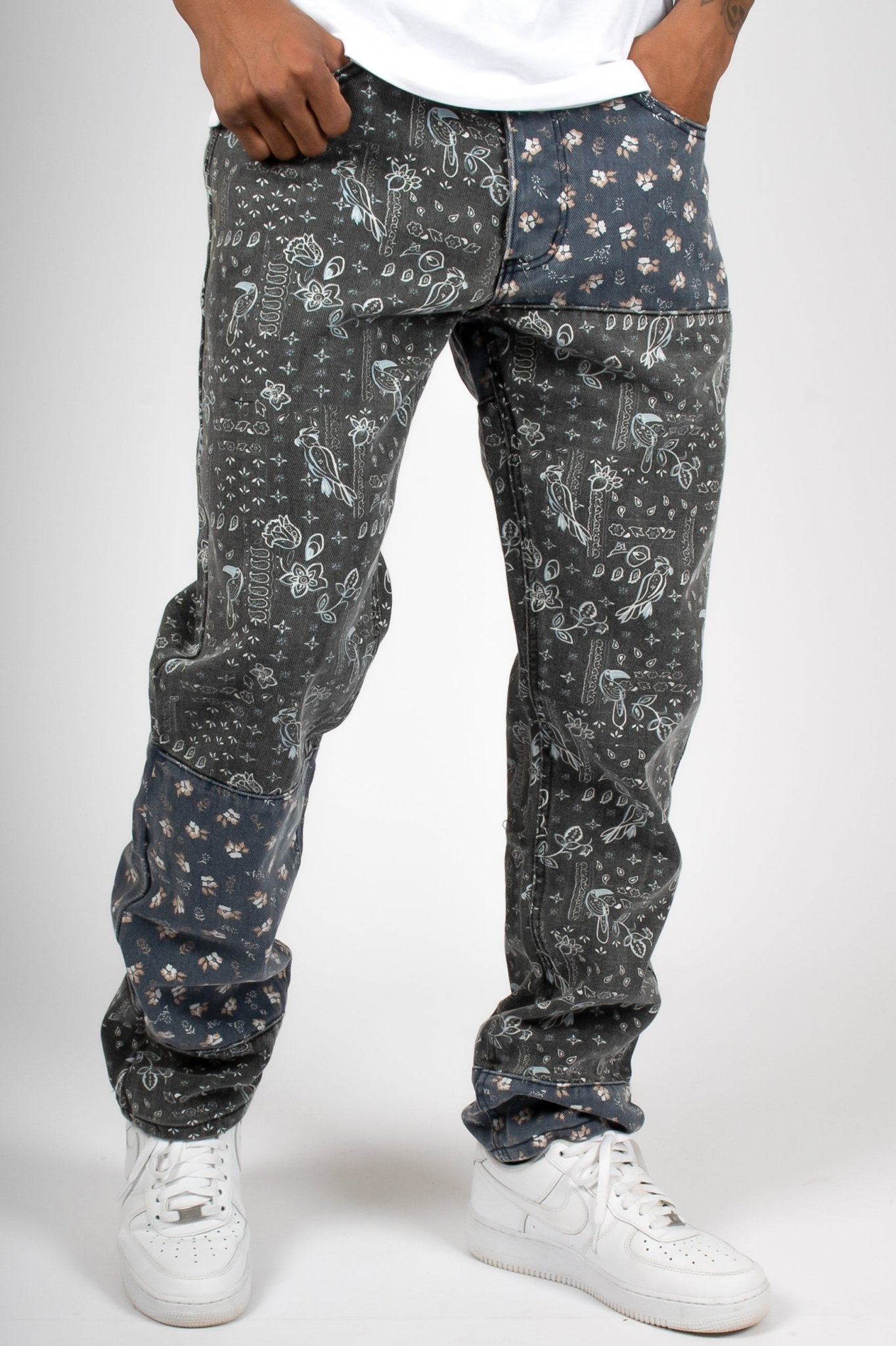 Straight Leg Denim Jeans In Black Paisley - Liquor n Poker