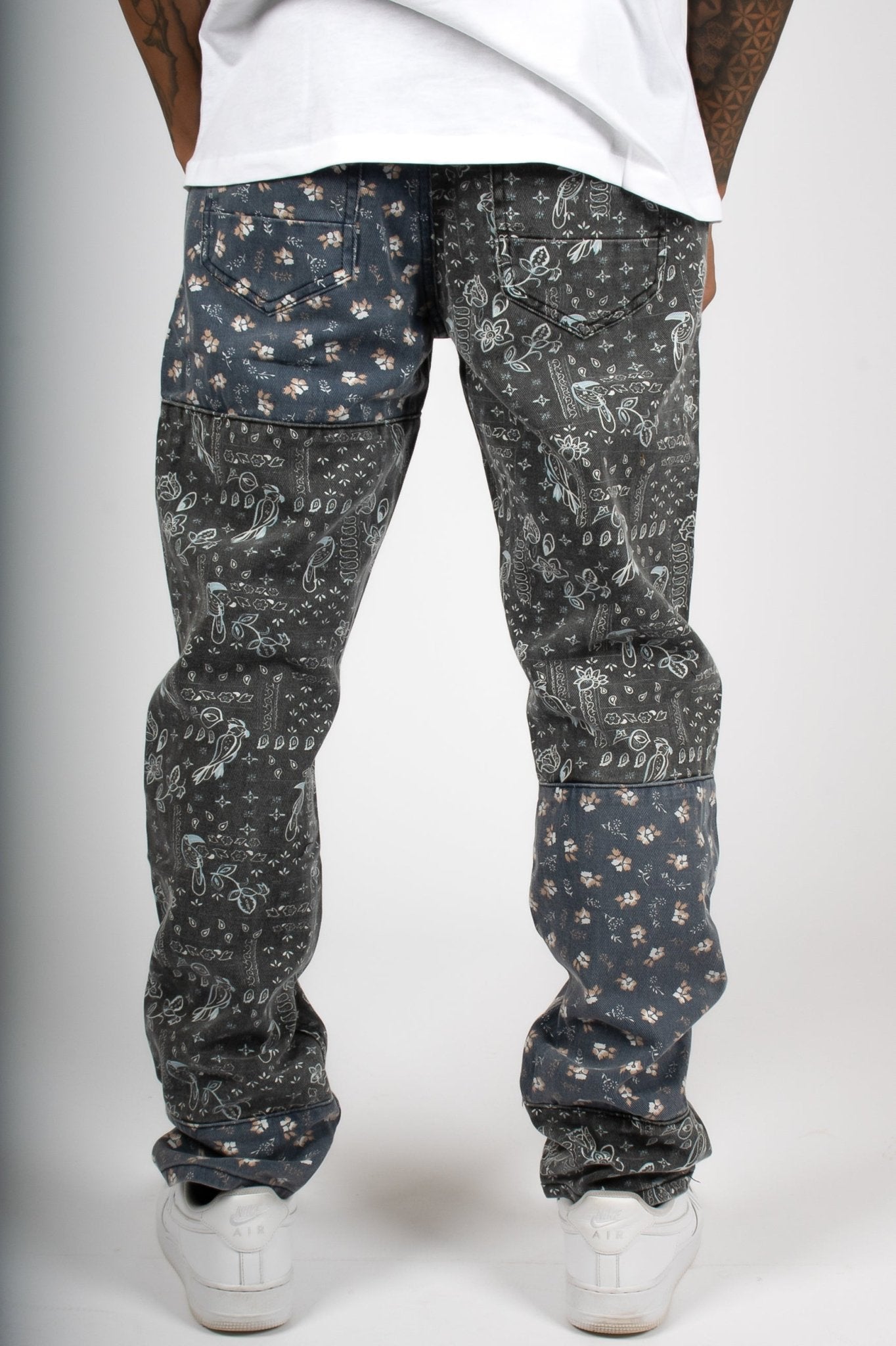 Straight Leg Denim Jeans In Black Paisley - Liquor n Poker