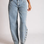 Straight Leg Eyelet Detail Jeans in Stonewash - Liquor n Poker