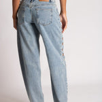 Straight Leg Eyelet Detail Jeans in Stonewash - Liquor n Poker