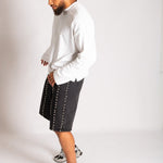 Stud Detail Denim Jorts in Black - Liquor n Poker