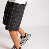 Stud Detail Denim Jorts in Black - Liquor n Poker