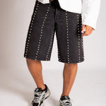Stud Detail Denim Jorts in Black - Liquor n Poker