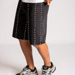 Stud Detail Denim Jorts in Black - Liquor n Poker