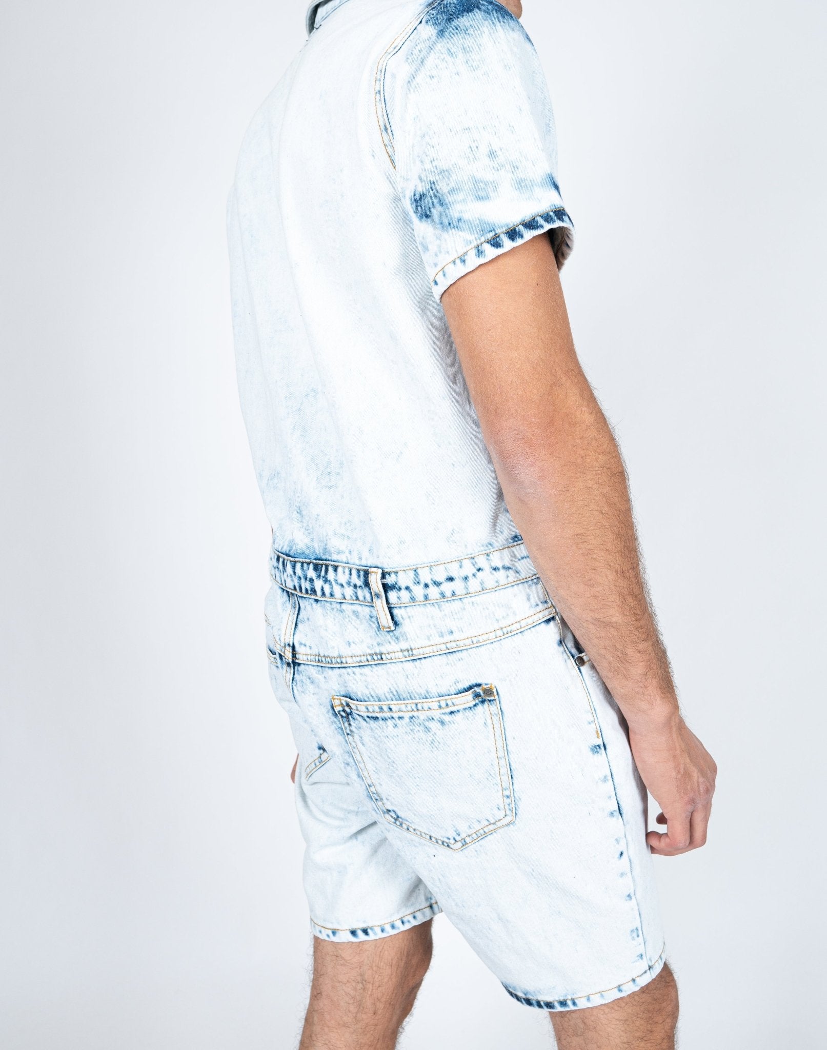 Tennessee Denim Overall Shorts In Cloud Wash - Liquor n Poker