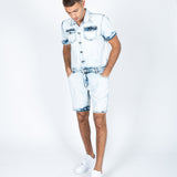 Tennessee Denim Overall Shorts In Cloud Wash - Liquor n Poker