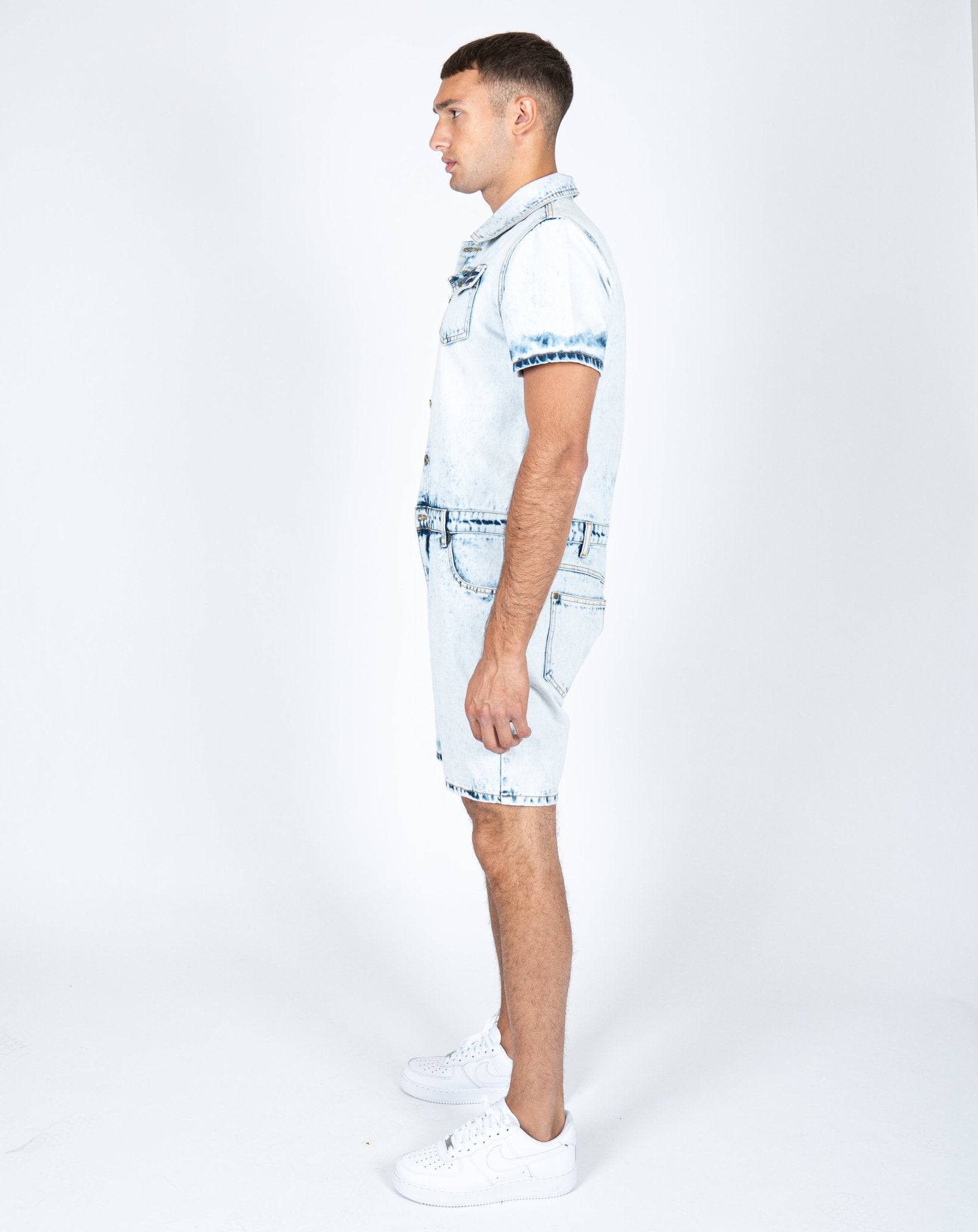 Tennessee Denim Overall Shorts In Cloud Wash - Liquor n Poker