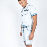 Tennessee Denim Overall Shorts In Cloud Wash - Liquor n Poker