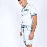 Tennessee Denim Overall Shorts In Cloud Wash - Liquor n Poker
