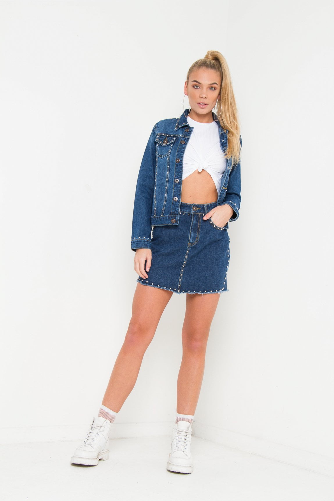 Texas Mini Denim Skirt With Stud - Liquor n Poker