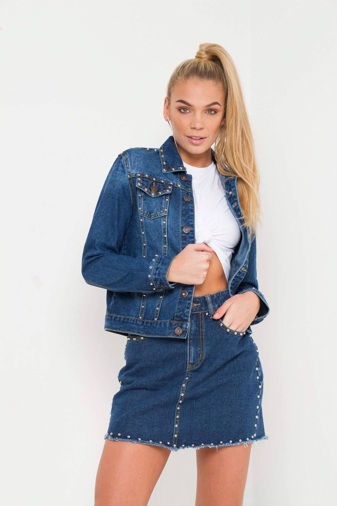 Texas Mini Denim Skirt With Stud - Liquor n Poker