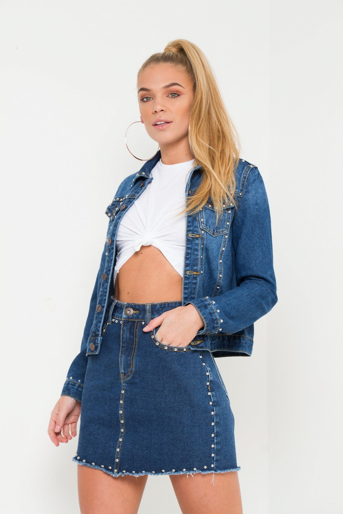 Texas Mini Denim Skirt With Stud - Liquor n Poker