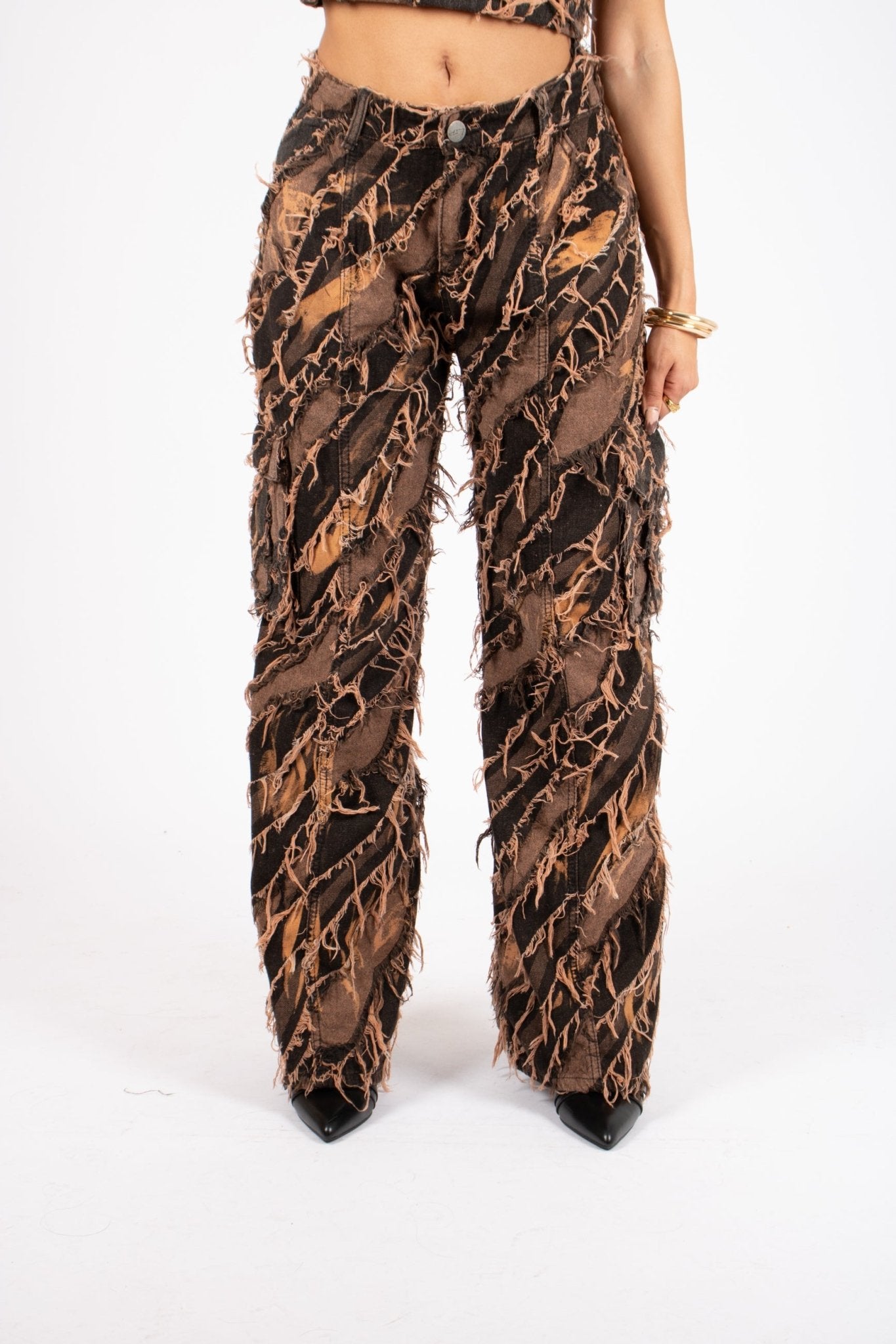 Tie - Dye Orange Mid - Rise Raw Edge Baggy Jean - Liquor n Poker