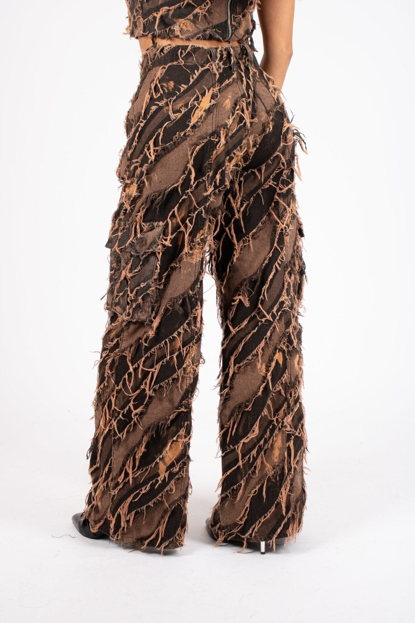 Tie - Dye Orange Mid - Rise Raw Edge Baggy Jean - Liquor n Poker