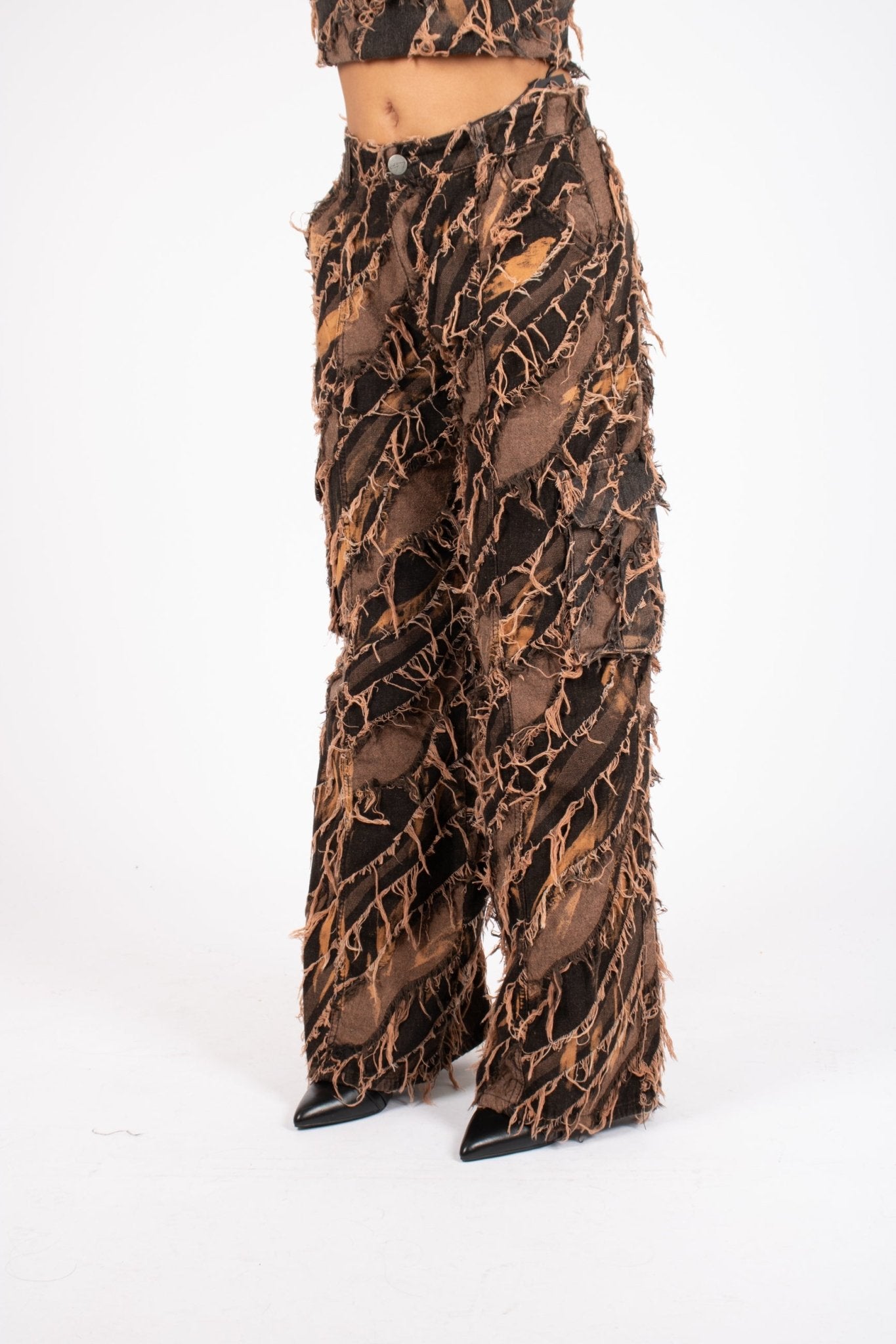 Tie - Dye Orange Mid - Rise Raw Edge Baggy Jean - Liquor n Poker