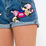 Topeka Blue Denim Shorts With Floral Patch - Liquor n Poker