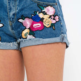 Topeka Blue Denim Shorts With Floral Patch - Liquor n Poker