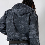 Tree Camo Hooded Denim Padded Jacket In Acid Tonal Black - Liquor n Poker