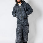 Tree Camo Hooded Denim Padded Jacket In Acid Tonal Black - Liquor n Poker