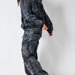 Tree Camo Hooded Denim Padded Jacket In Acid Tonal Black - Liquor n Poker