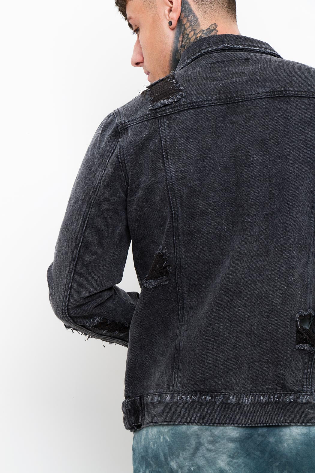 Norton Denim Jacket Washed Black With Distressing