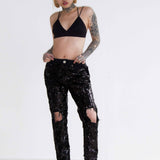 Bitchin Boyfriend Jeans With All Over Embellished Black Sequin