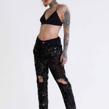Bitchin Boyfriend Jeans With All Over Embellished Black Sequin