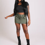 Utility Pocket Denim Mini Skirt In Khaki - Liquor n Poker