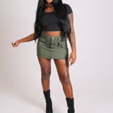 Utility Pocket Denim Mini Skirt In Khaki - Liquor n Poker