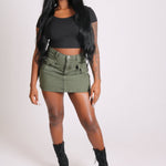 Utility Pocket Denim Mini Skirt In Khaki - Liquor n Poker