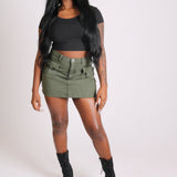 Utility Pocket Denim Mini Skirt In Khaki - Liquor n Poker