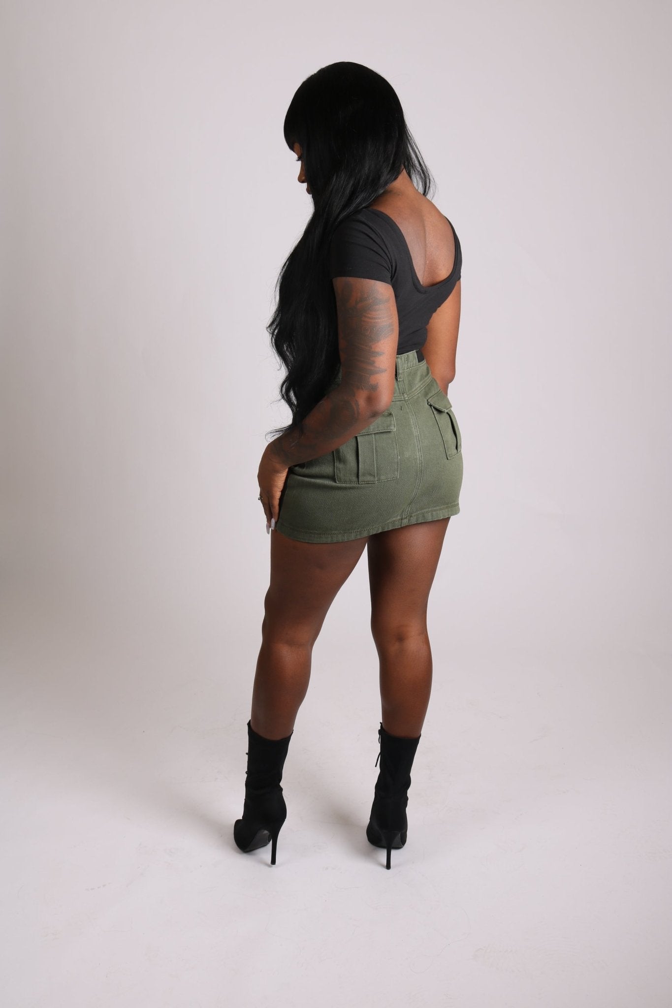 Utility Pocket Denim Mini Skirt In Khaki - Liquor n Poker