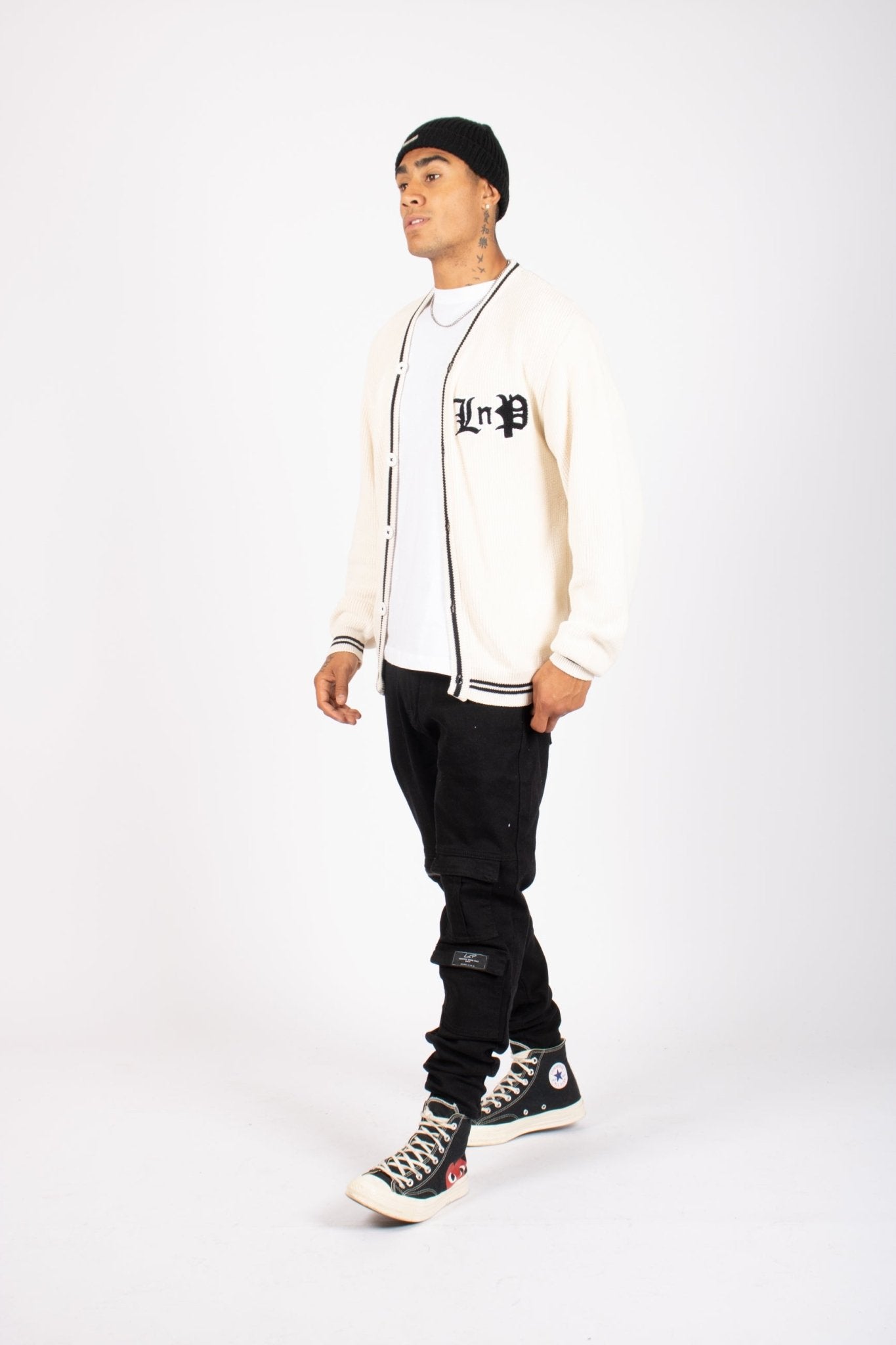 Varsity Knitted Cardigan In Off White - Liquor n Poker