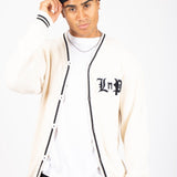 Varsity Knitted Cardigan In Off White - Liquor n Poker