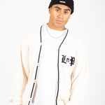 Varsity Knitted Cardigan In Off White - Liquor n Poker